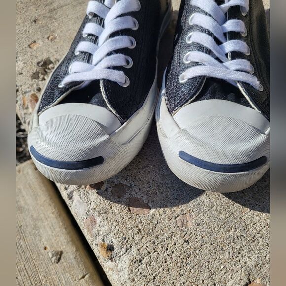 Converse Jack Purcell Black Leather Cap toe Low Cut Sneakers Size 6.5 Womens - Picture 3 of 8